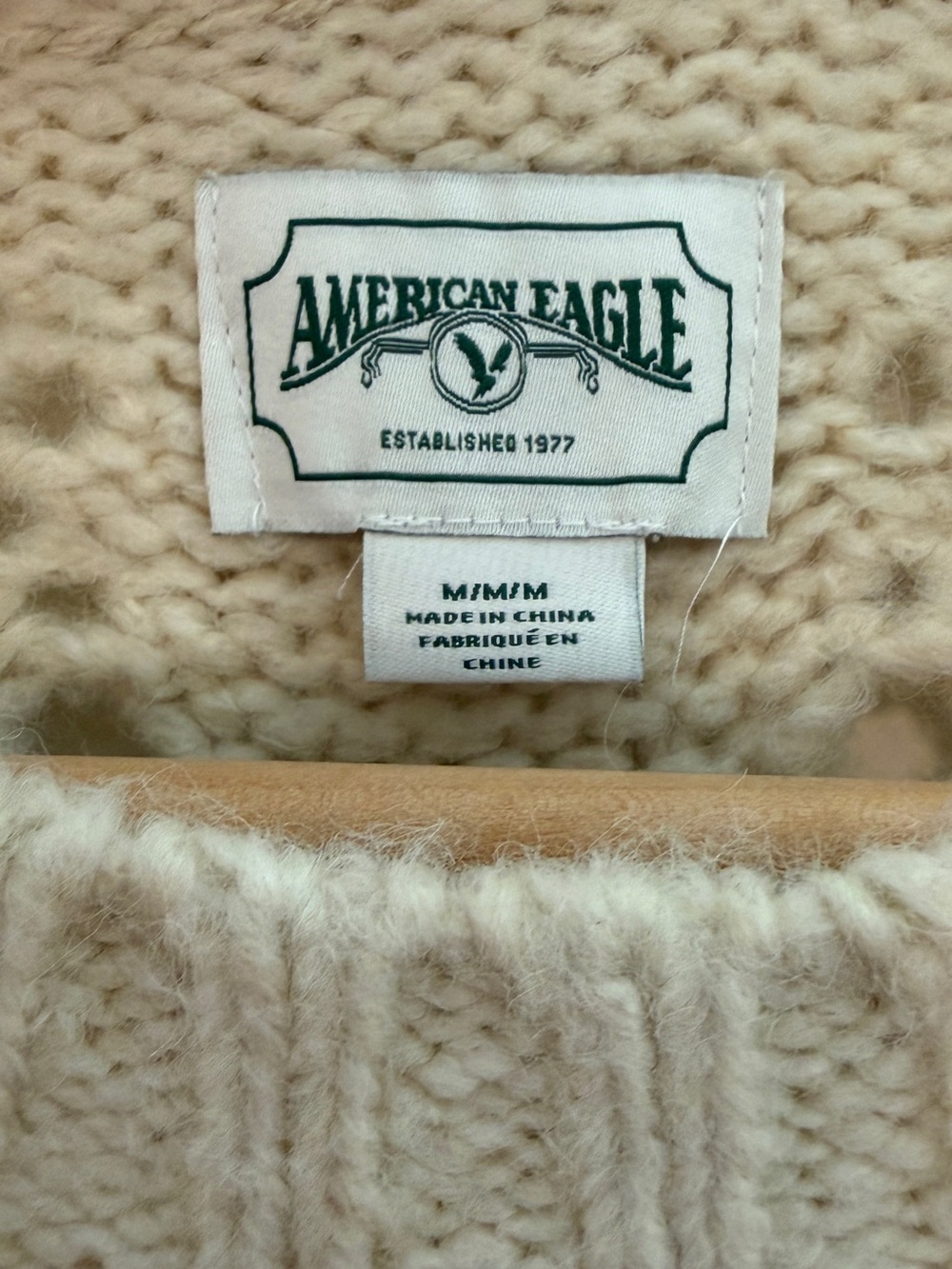 American Eagle Outfitters Cream Openwork Bobble Crew Sweater - Picture 3 of 4